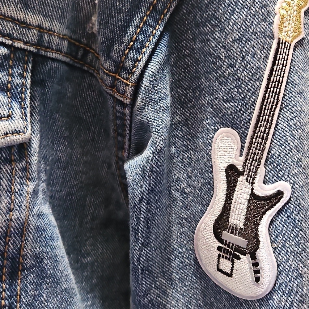 Hand Crafted Upcycled Rock Music Jean Jacket Vintage Embordery Patchwork Size S - Picture 12 of 17